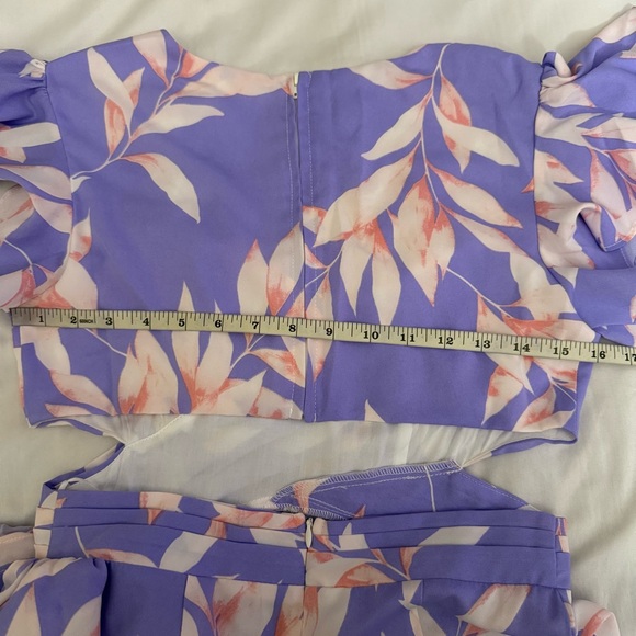 Purple pink asymmetrical hem with ruffles cutout maxi dress - Picture 10 of 11